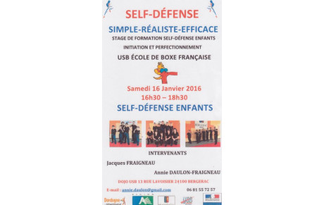 STAGE DE SELF-DÉFENSE ENFANTS à BERGERAC Samedi 16 Janvier 2016