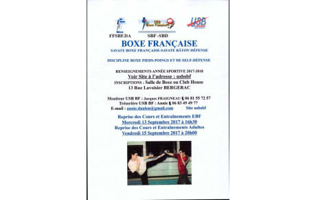 BOXE FRANÇAISE Inscriptions Année Sportive 2017-2018